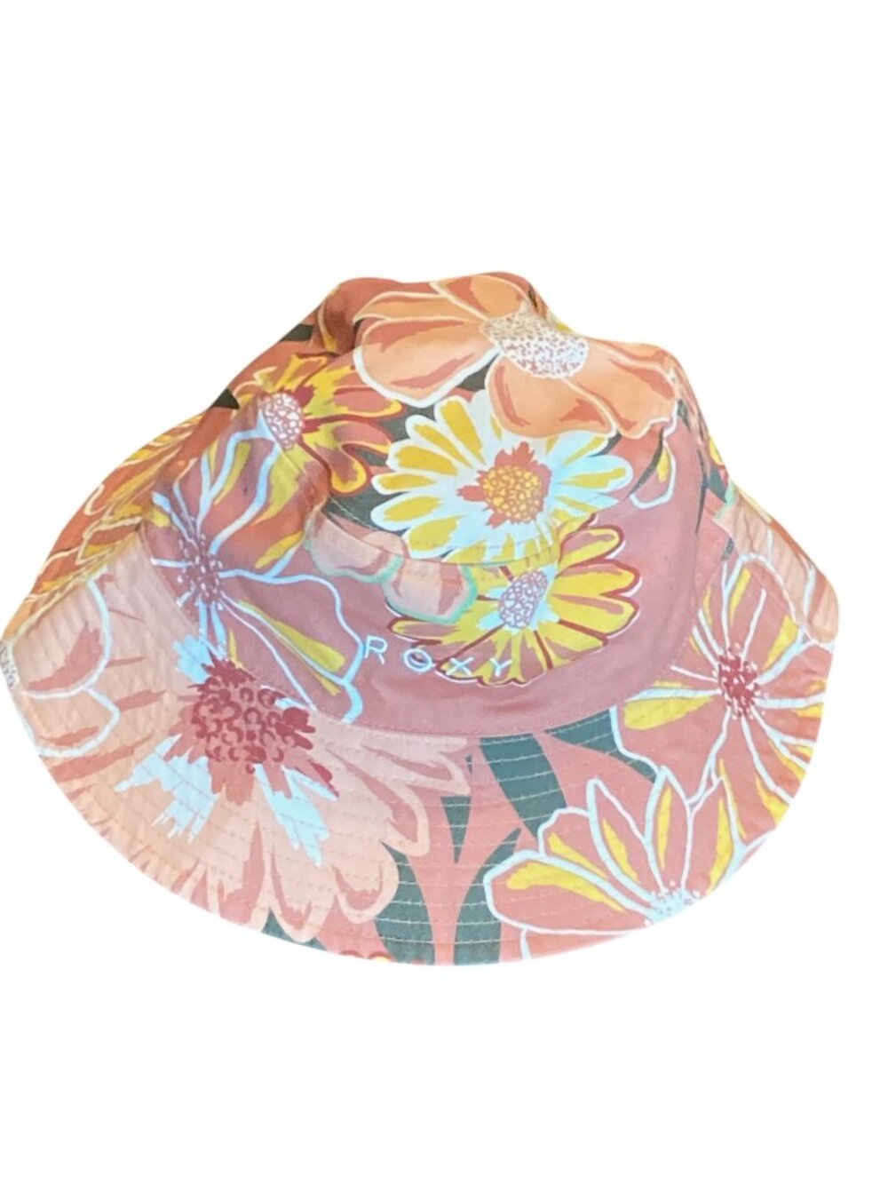 Women's ROXY Reversible Bucket Hat ~ Floral Print / Solid Pink - Picture 2 of 3